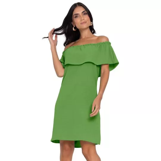 Vestido Curto Com Babado- Verde- Rovitex