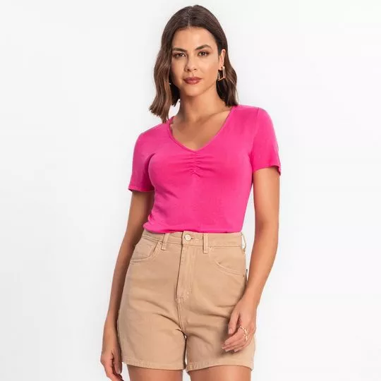 Camiseta Com Franzidos- Pink- Rovitex