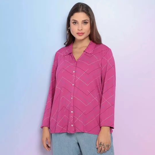 Camisa Abstrata- Rosa & Azul- Rovitex