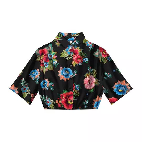 Camisa Cropped Floral- Preta & Vermelha