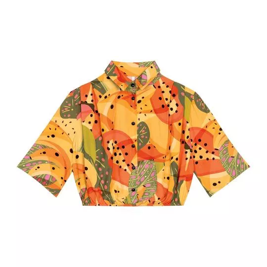 Camisa Cropped Abstrata- Amarela & Laranja