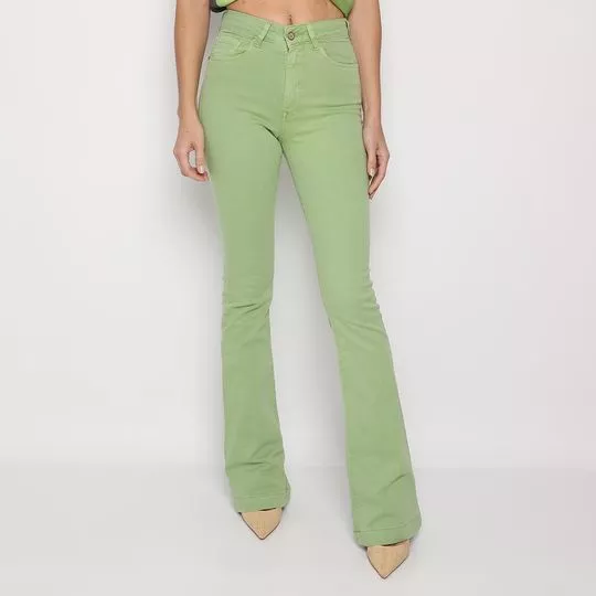 Calça Flare Em Sarja- Verde Claro