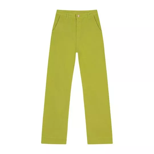 Calça Wide Leg Com Bolsos- Verde Oliva