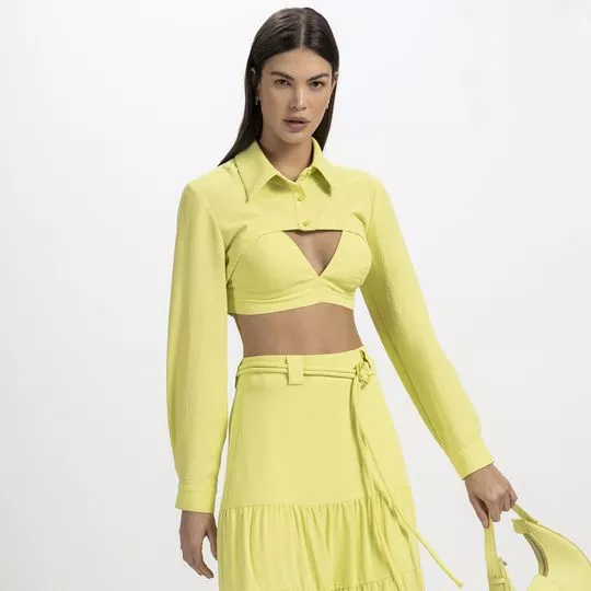 Camisa Cropped Com Recortes- Amarelo Claro