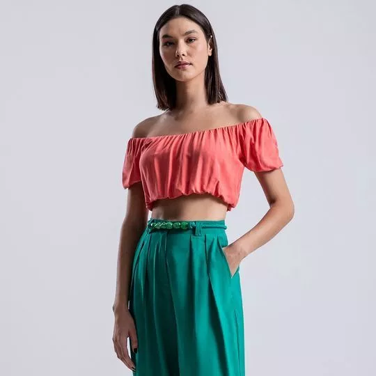 Cropped Ciganinha Liso- Coral