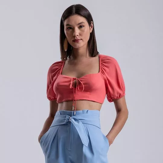 Cropped Com Amarração- Coral