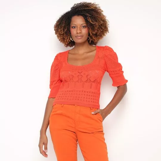 Blusa Em Tricô- Laranja