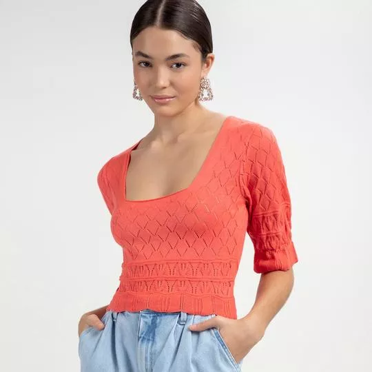 Blusa Em Tricô Texturizado- Coral