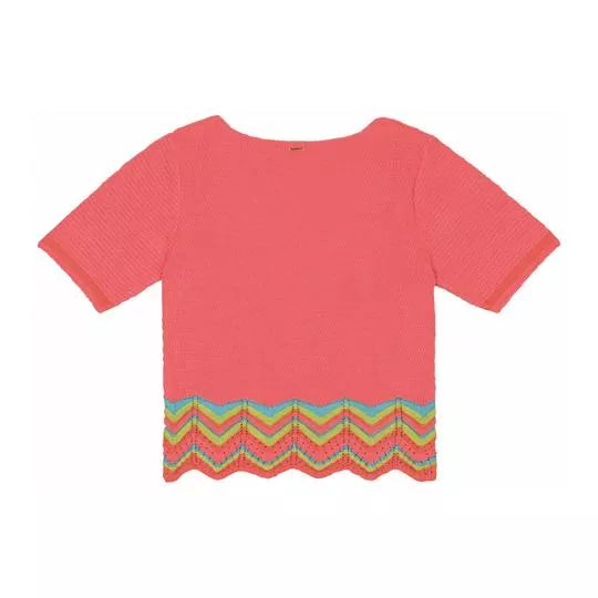 Cropped Chevron Em Tricô- Salmão & Verde Limão