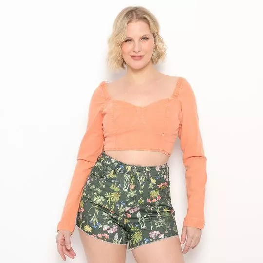 Cropped Com Recortes- Laranja