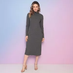 Vestido Midi Canelado<BR>- Cinza<BR>- Select