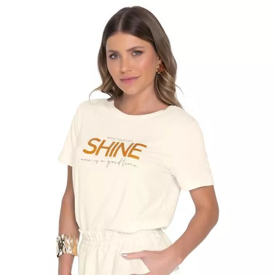 Camiseta Com Inscrições- Off White & Laranja Escuro- Rovitex