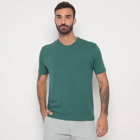 Camiseta Com Bordado- Verde Escuro