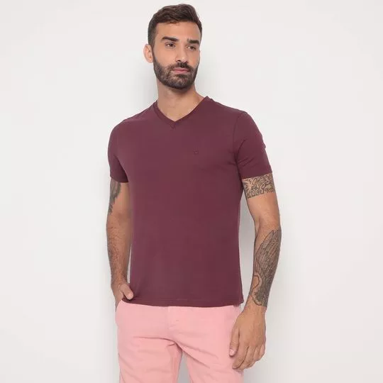 Camiseta Com Bordado- Vinho