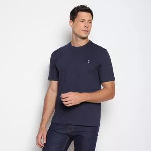 Camiseta Básica Com Bordado<BR>- Azul Marinho