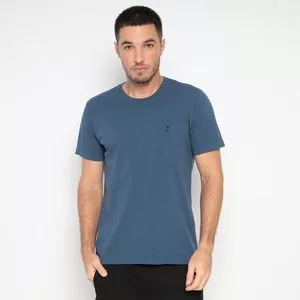 Camiseta Com Bordado<BR>- Azul