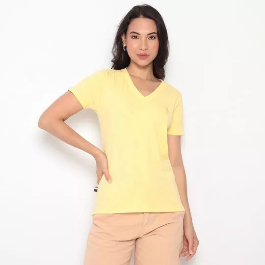 Camiseta Com Bordado- Amarelo Claro