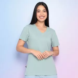 Camiseta Com Bordado<BR>- Azul Claro & Azul Escuro