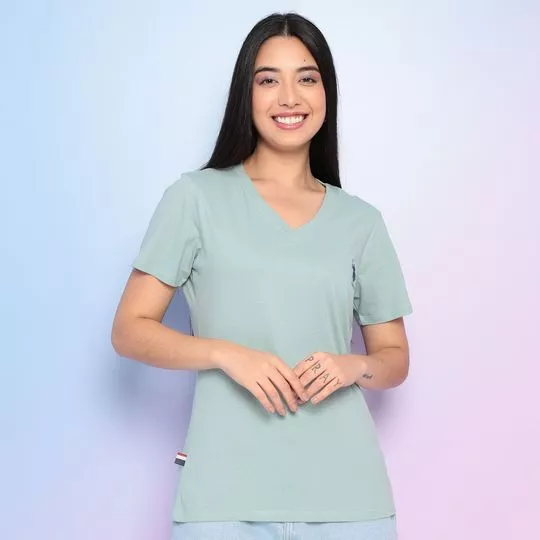 Camiseta Com Bordado- Azul Claro & Azul Escuro