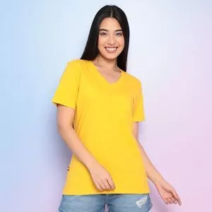 Camiseta Com Bordado<BR>- Amarela