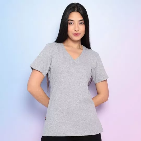 Camiseta Em Mescla- Cinza Claro