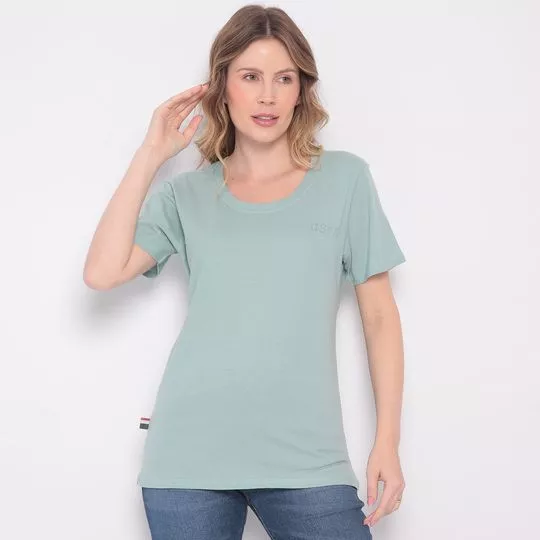 Camiseta Com Termocolantes- Verde Claro & Prateada