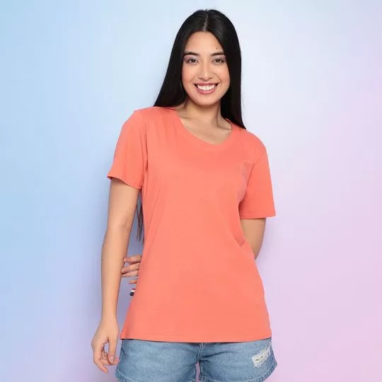 Camiseta Com Termocolantes- Coral