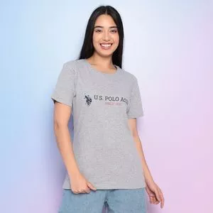 Camiseta Com Inscrições<BR>- Cinza Claro & Preta