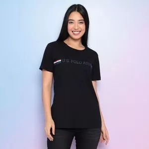 Camiseta Com Inscrições<BR>- Preta & Azul