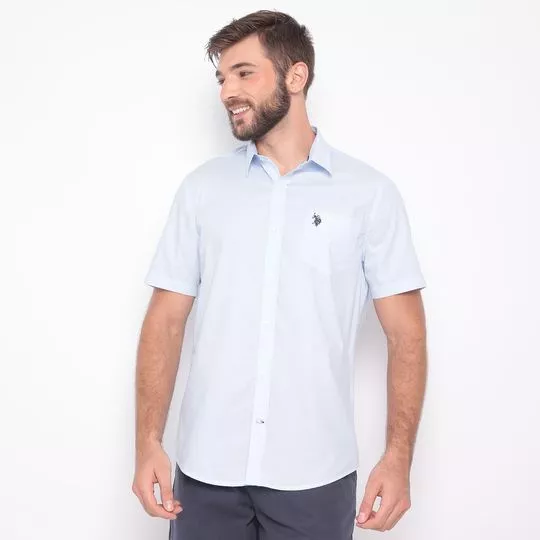 Camisa Regular Fit Com Bolso- Azul Claro