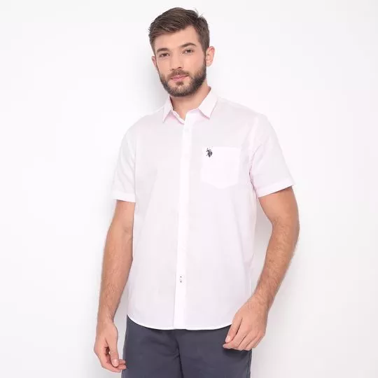 Camisa Regular Fit Com Bolso- Rosa Claro