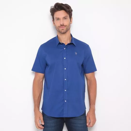 Camisa Regular Fit Com Bordado- Azul