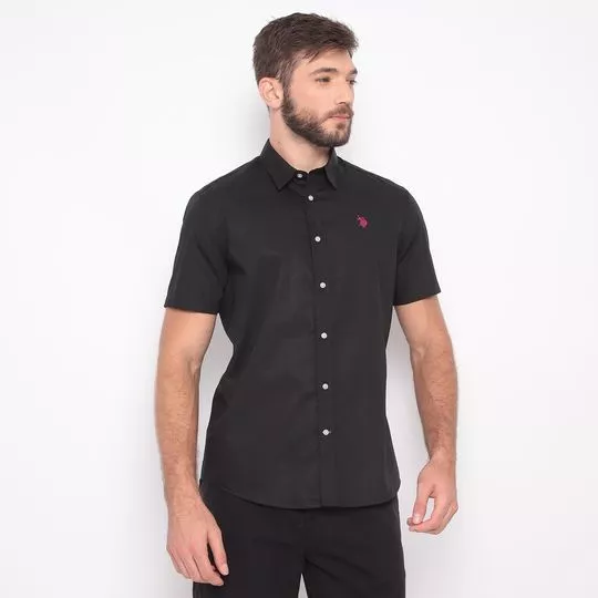 Camisa Regular Fit Com Bordado- Preta