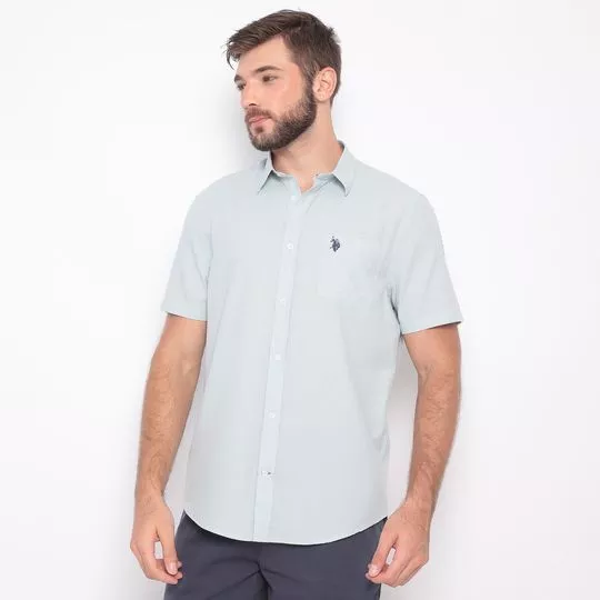 Camisa Regular Fit Com Linho- Azul Claro