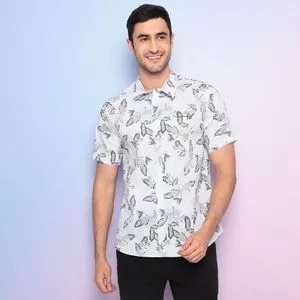 Camisa Floral<BR>- Branca & Cinza