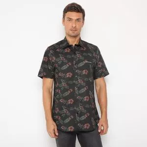 Camisa Floral<BR>- Preta & Marrom Claro