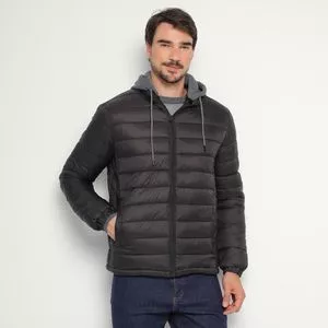 Jaqueta Puffer Com Capuz<BR>- Preta