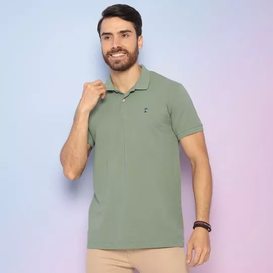 Polo Com Bordado- Verde Claro & Azul Marinho