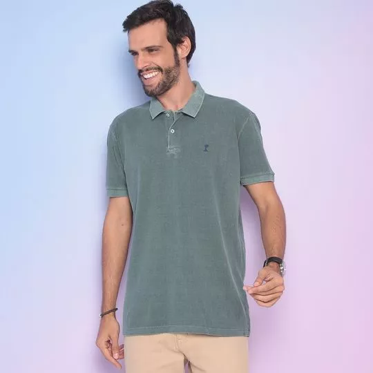 Polo Com Bordado- Verde Escuro & Azul Marinho