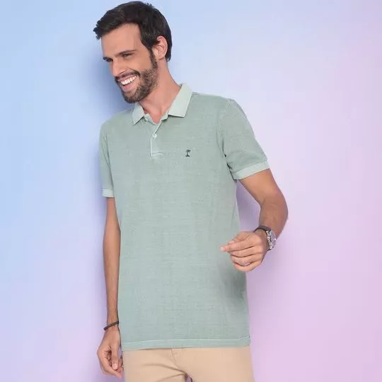 Polo Com Bordado- Verde Claro & Azul Marinho