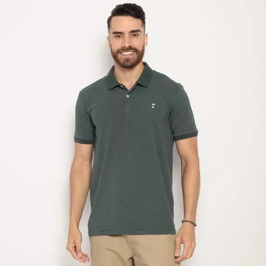 Polo Listrada- Verde Militar & Branca