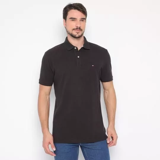 Polo Americana Com Bordado- Preta