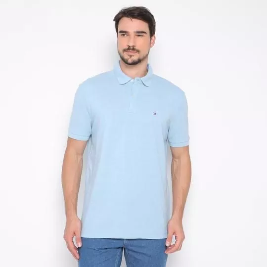 Polo Americana Com Bordado- Azul Claro