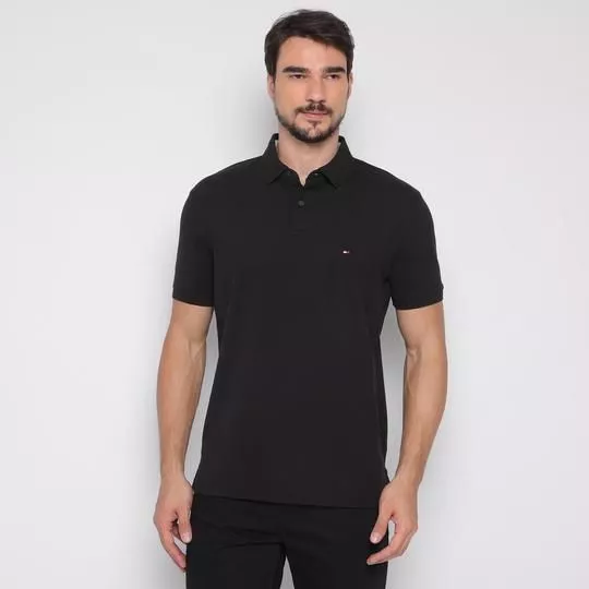 Polo Americana Com Bordado- Preta