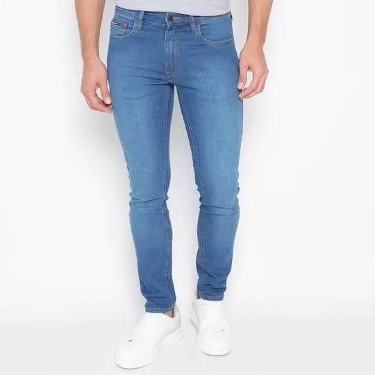 Calça Jeans Skinny Com Recortes- Azul Escuro