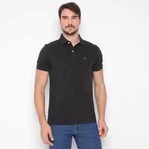 Polo Americana Texturizada<BR>- Preta