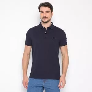 Polo Americana Texturizada<BR>- Azul Marinho