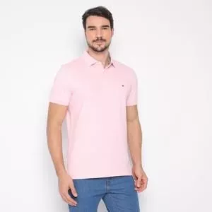 Polo Americana Texturizada<BR>- Rosa Claro