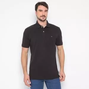 Polo Americana Com Bordado<BR>- Preta