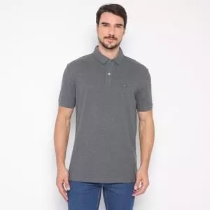 Polo Americana Em Mescla<BR>- Cinza Escuro